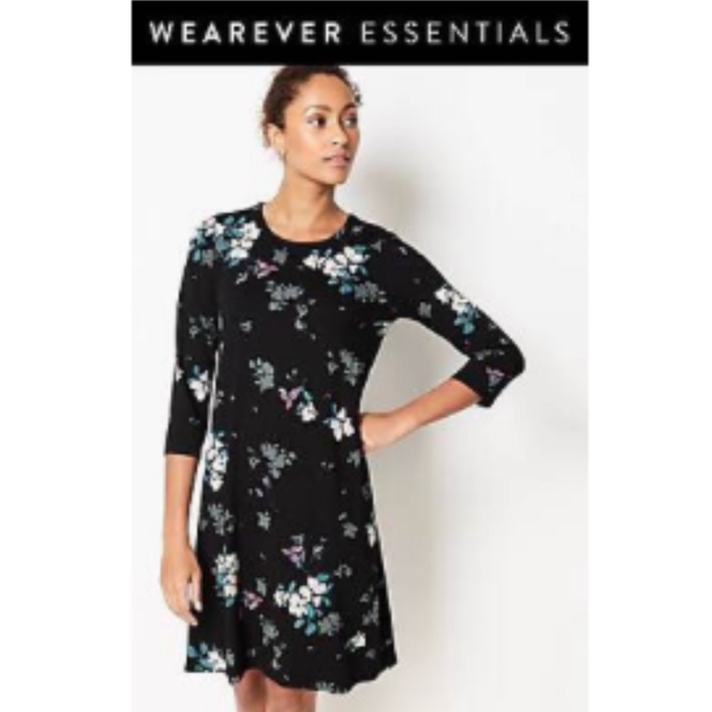 J Jill Wearever Perfect Black Floral Ballet Sleeve Dress Size 2X - Picture 16 of 16